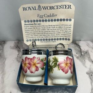 Royal Worcester Pink Floral Porcelain Egg Coddlers with Chrome Lids - Set of 2